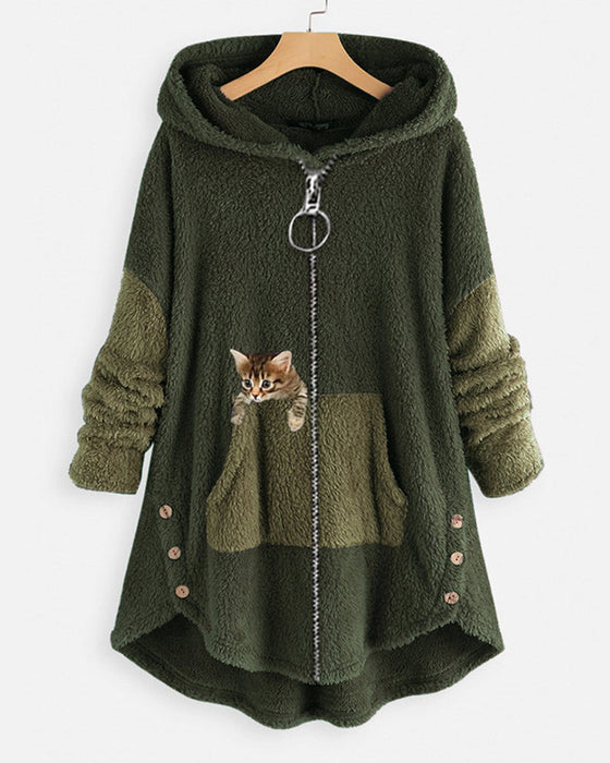 Hettejakke med søtt kattetrykk