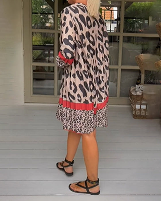 Color block-kjole med leopardprint