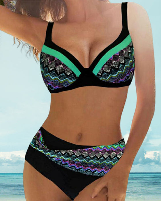 Høy midje push-up bikinier med Stripe Print