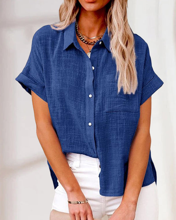 Ensfarget kortermet skjorte med lommer