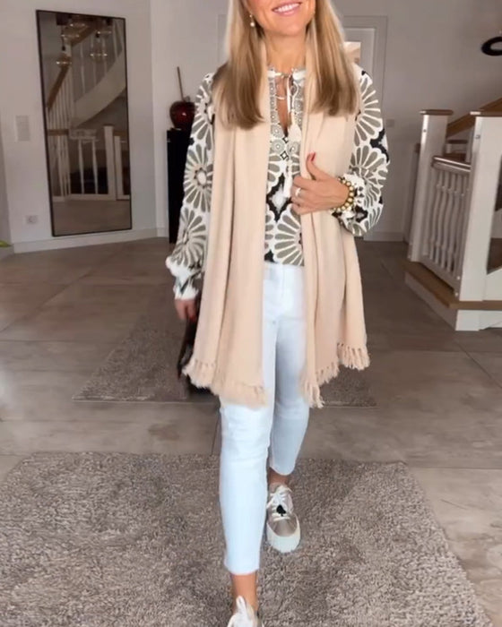 Langermet bluse med geometrisk trykk