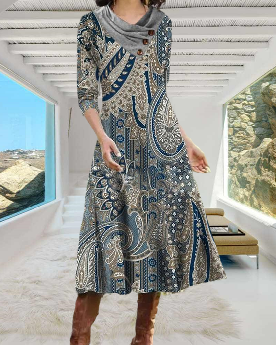 Midi-kjole med Paisley-trykk
