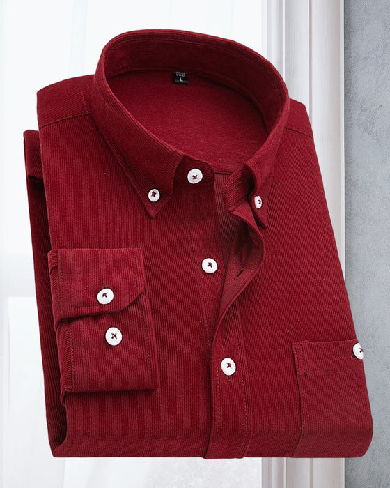 Skjorte med ensfarget med langermet med cordfløyel