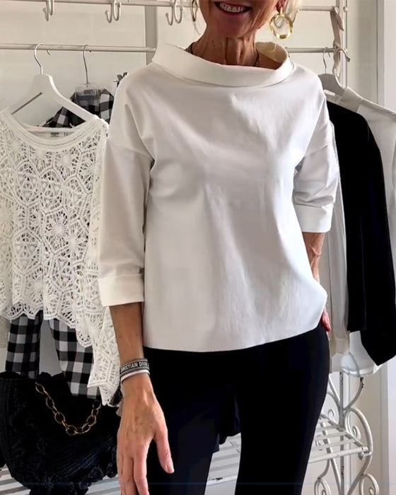 Ensfarget casual topp med jakkeslag