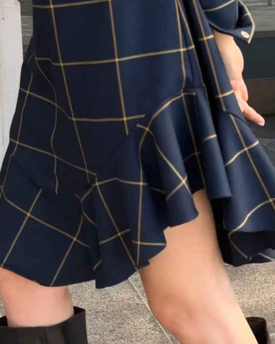 Vintage kjole med rund hals og ruter