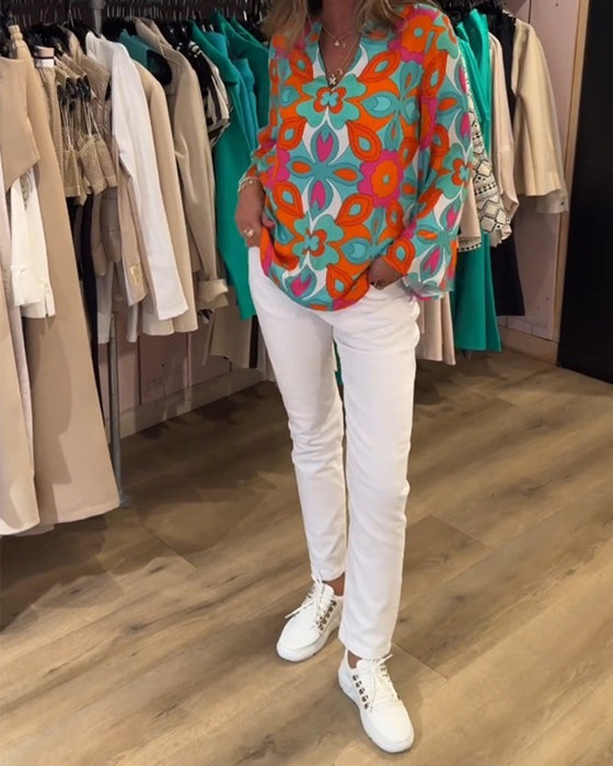 Bluse med løse, allsidige stiler og trykk