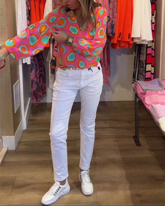 Langermet bluse med geometrisk trykk
