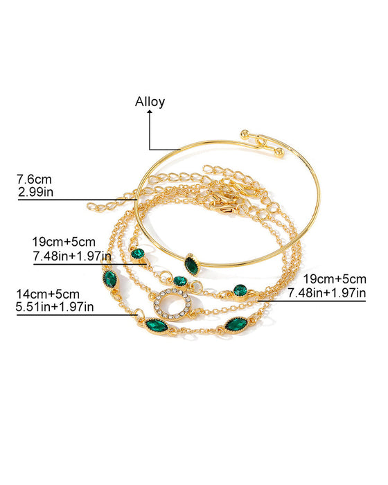 Sirkel rombe rhinestone armbånd sett med fire