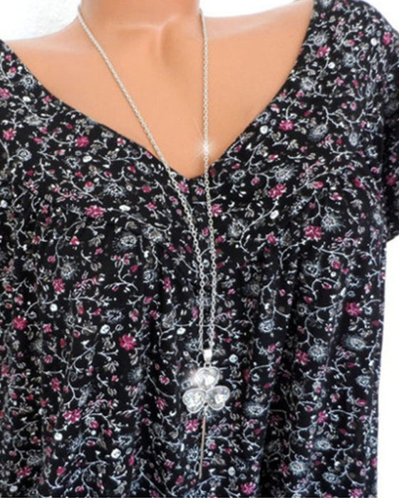 V-hals Løs Kortermet Uformell T-skjorte