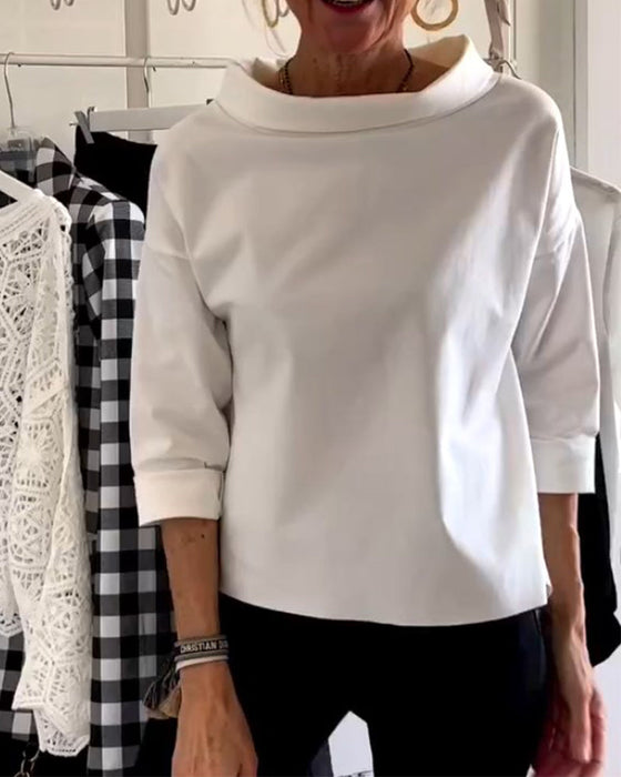 Ensfarget casual topp med jakkeslag