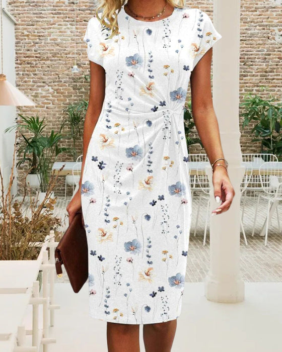 Blomsterprint kjole med korte ermer