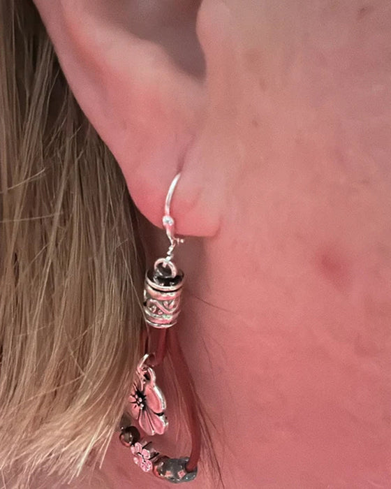 Boho lær tau blomst enkle øredobber