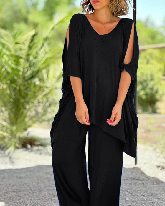 Ensfarget todelt sett med halve ermer