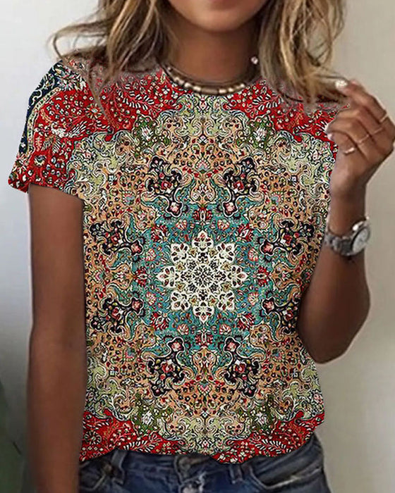 Trykket kortermet t-skjorte med rund hals