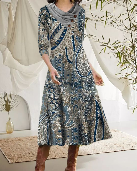 Midi-kjole med Paisley-trykk