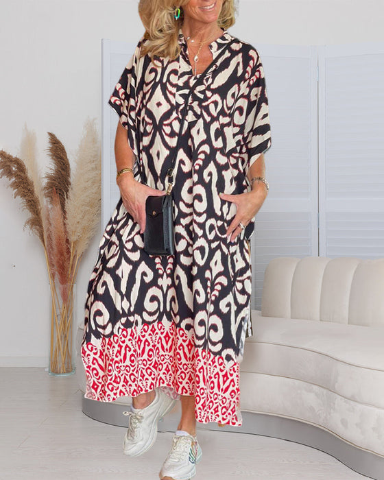 V-hals kjole med trykk