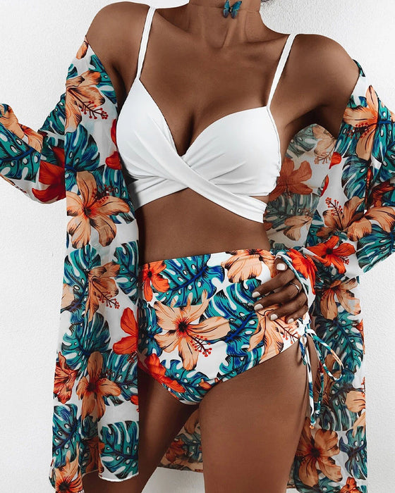 Floral Print Bikinier og Cover Ups