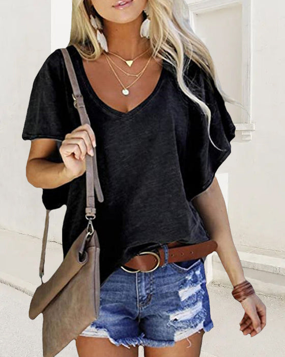 Ensfarget T-skjorte med volangermer