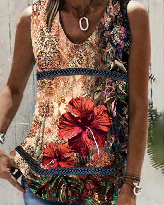 Blomster og Paisley Print Tank Top