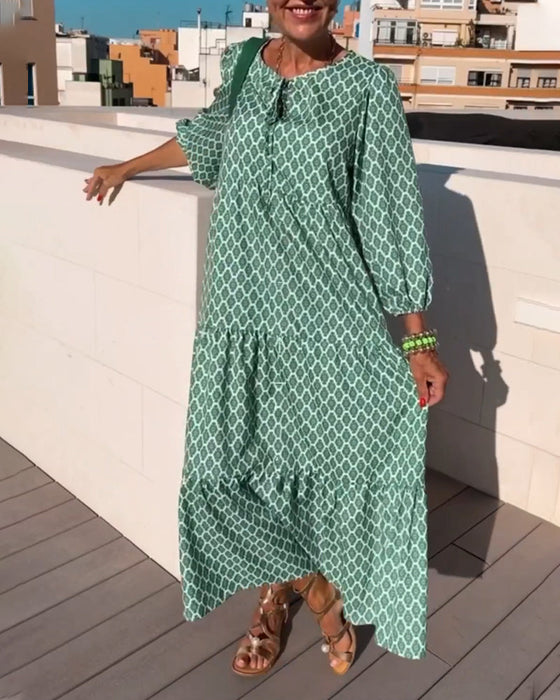 Rund hals mote print kjole