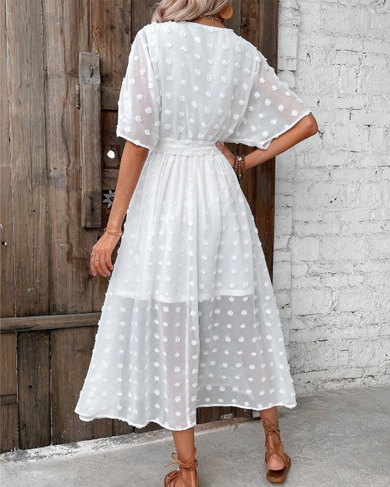 V-hals elegant kjole i ensfarget