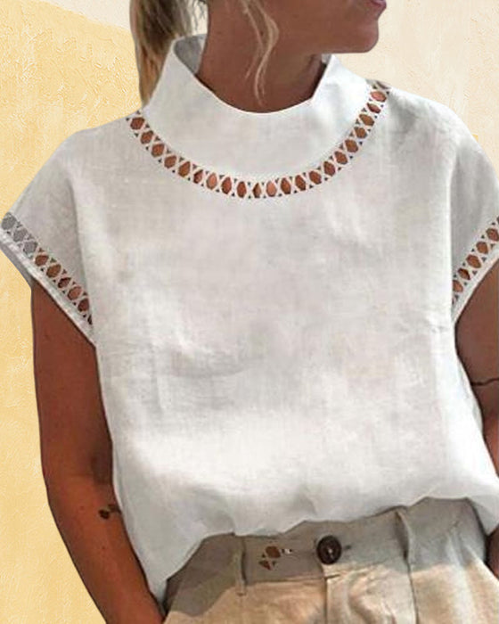 Ensfarget skjorte med blonder med krage