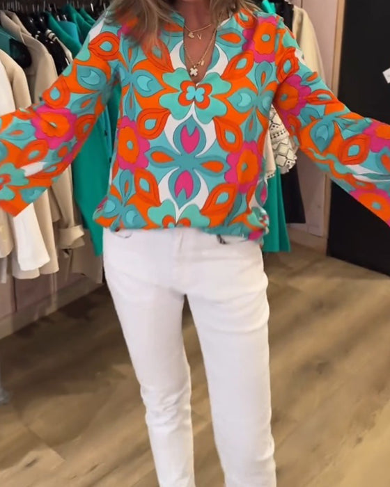 Bluse med løse, allsidige stiler og trykk