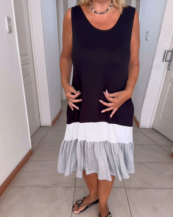 Kjole uten ermer og rund hals med fargeblokker