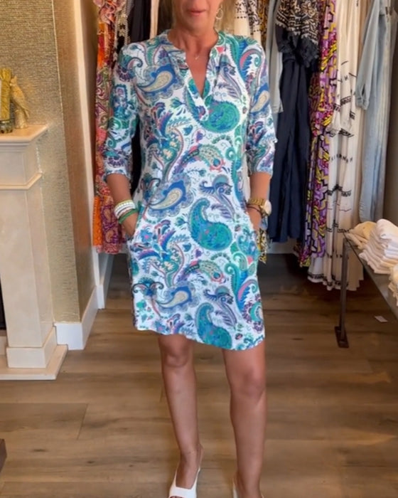 Kjole med 3/4-ermer og lommer