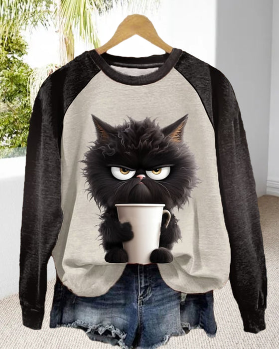Cat Loose Sweatshirt med Color Block