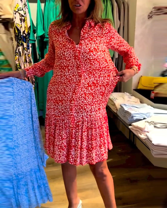 V-hals kjole med blomstertrykk