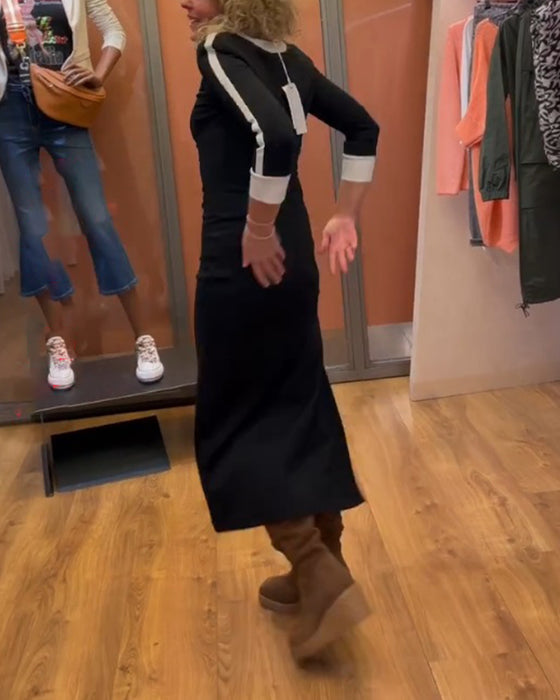 Kjole med V-hals og 3/4 ermer