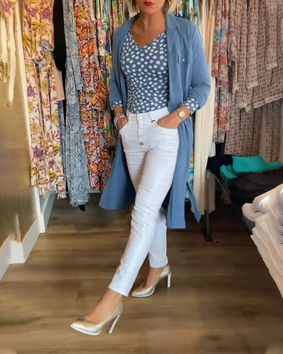 Knappefrakk med casual ensfarget