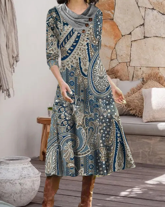 Midi-kjole med Paisley-trykk