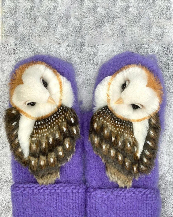 Håndvevde nordiske hansker i ull med ugler