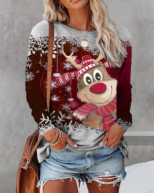 Topp med langermet med rund hals med juletrykk