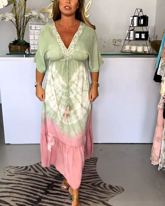 V-hals kjole med gradient print