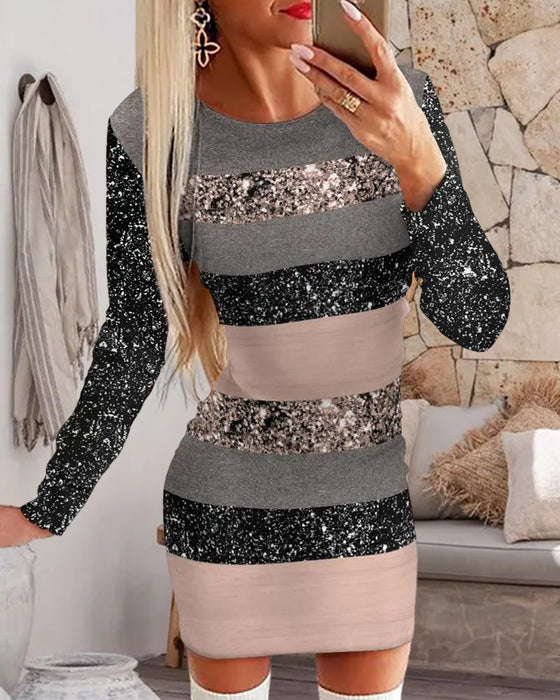 Langermet kjole i fargeblokktrykk