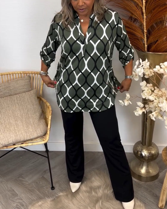 Uformell bluse med lange ermer og trykt