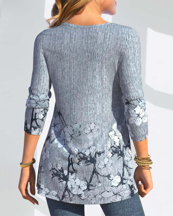 Blomstertrykt casual bluse med knapper