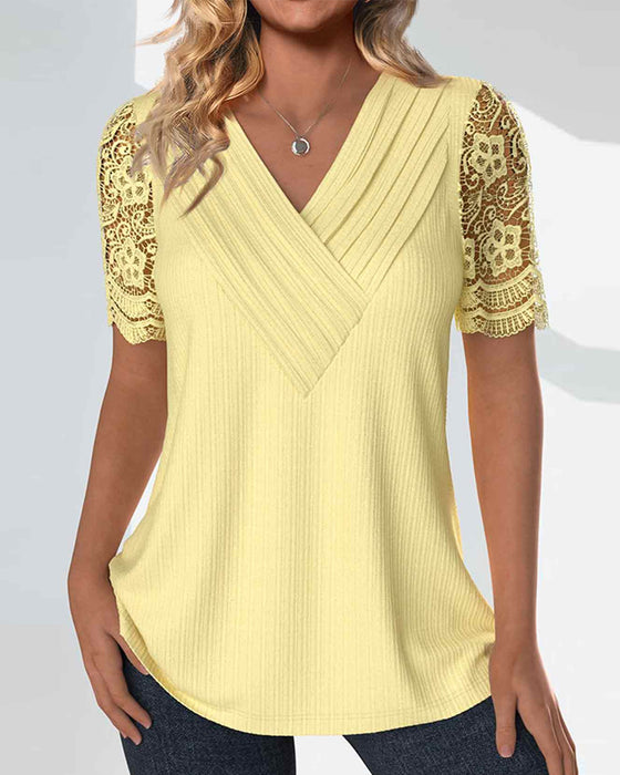 Kortermet blonde patchwork topp
