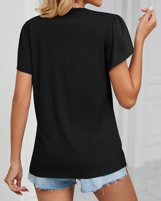 T-skjorte med solidfarge med ruffle ermer