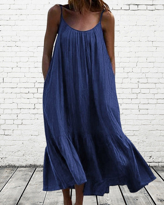 Ensfarget ermeløs midikjole