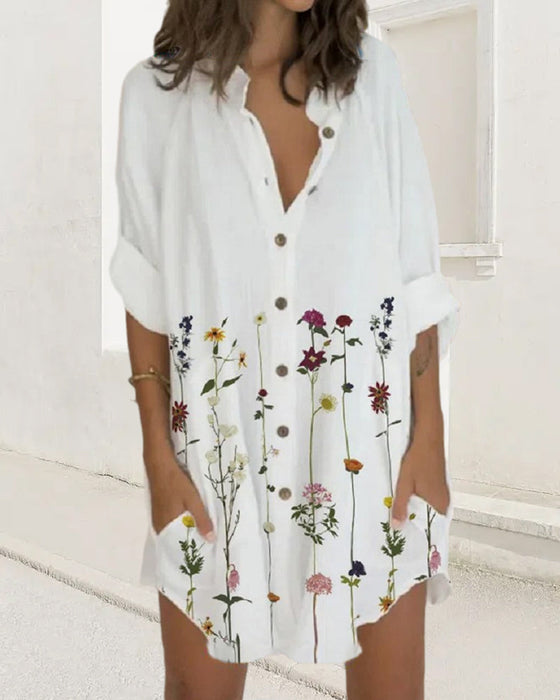 Kneppet kjole med lange ermer og lomme