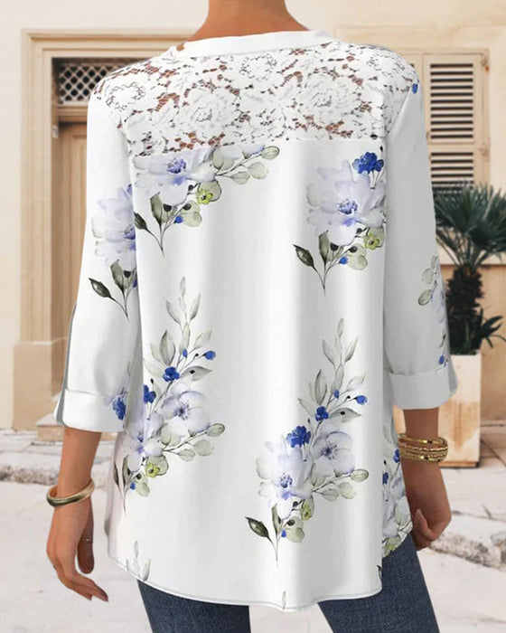 Bluse med trekvart ermer og blonder