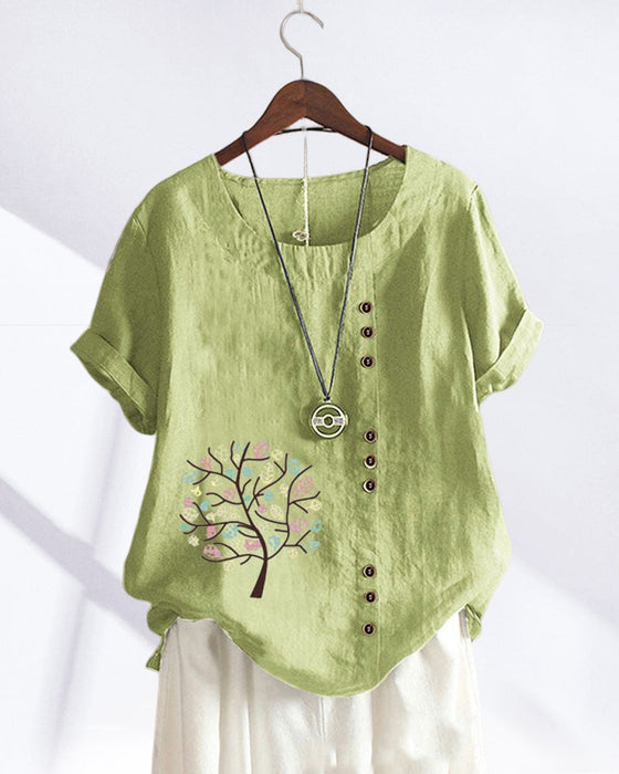 T-skjorte med rund hals med bladtrykk