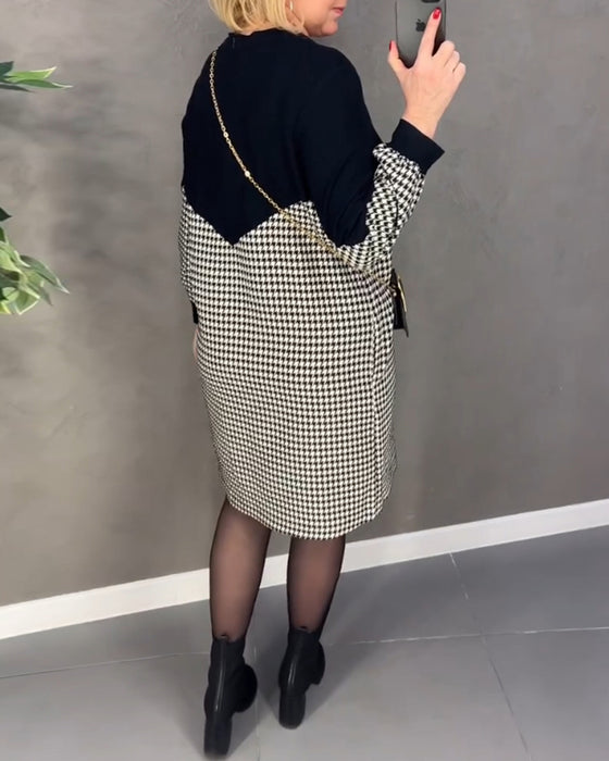 Sjikker fargeblokk kjole med ruter