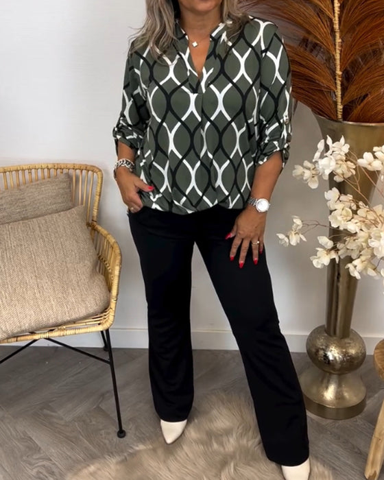 Uformell bluse med lange ermer og trykt