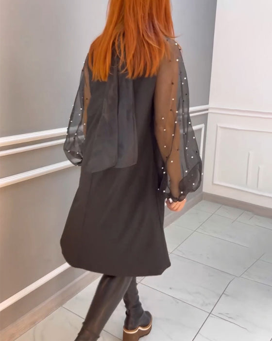 Mesh løs kjole med høy hals