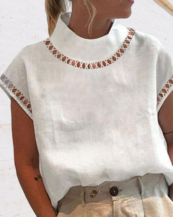 Ensfarget skjorte med blonder med krage